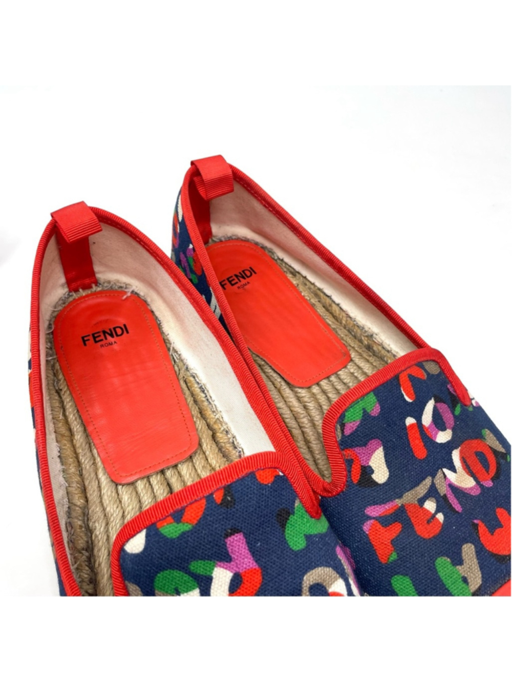 FENDI Junia Roma Canvas Espadrille with Poppy Red Leather Toe Cap Size 39 - Picture 7 of 12